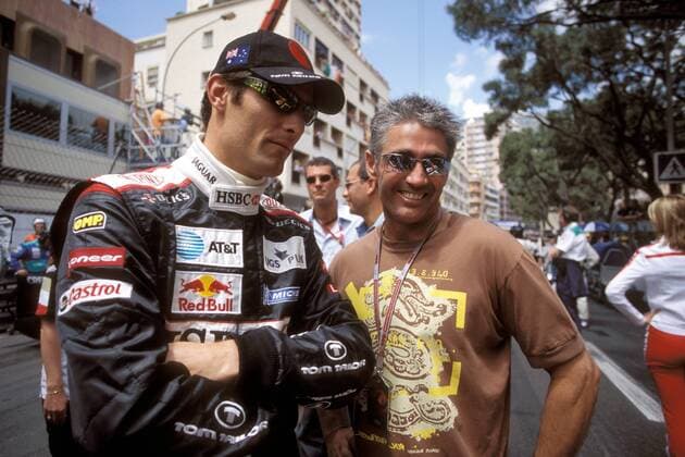 Mark Webber (Jaguar-Cosworth, li.) mit Michael Doohan (beide Australien) Motorsport Grand Prix Herren Großer Preis von Monaco 2004, Formel 1 Weltmeisterschaft, F1, F, GP, WM Gruppe Circuit de Monaco Monte Carlo