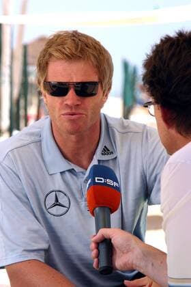 Torwart Oliver Kahn (li., Deutschland) DSF-Interview Fußball EM Herren Euro 2004, Europameisterschaft, Nationalmannschaft, Nationalteam, Gruppe Almancil Faro