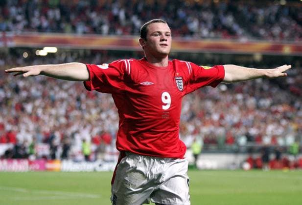 Wayne Rooney (England) - Torjubel Fußball EM Herren Euro 2004, Europameisterschaft, Länderspiel, Nationalmannschaft, Nationalteam, Gruppe B, Vdig Einzelbild Lissabon Freude,