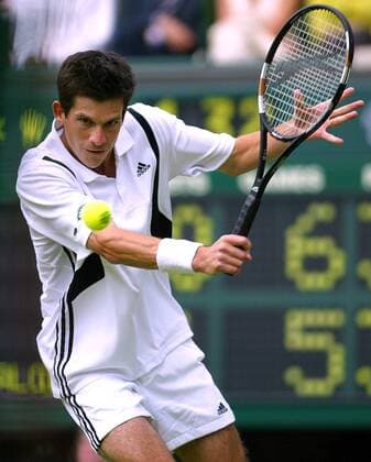 Tim Henman (Großbritannien) - Rückhandslice Tennis Herren All England Championships 2004, Grand Slam, ATP-Tour, Einzelbild Wimbledon London