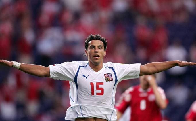 Milan Baros (Tschechien) - Torjubel Fußball EM Herren Euro 2004, Europameisterschaft, Länderspiel, Nationalmannschaft, Nationalteam, Viertelfinale Einzelbild Porto Freude,