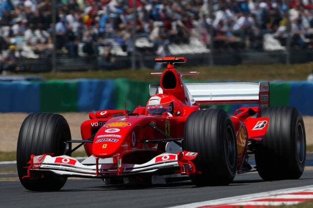 Michael Schumacher (Deutschland Ferrari) in seinem Boliden Motorsport Grand Prix Herren Großer Preis von Frankreich 2004, Formel 1 Weltmeisterschaft, F1, F, GP, WM Einzelbild Magny-Cours