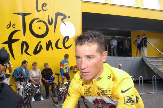 Thomas Voeckler (Frankreich Brioches La Boulangere) im Gelben Trikot Radsport Herren Tour de France 2004, Straßenradsport, Straße, Rad Einzelbild 9. Etappe: Saint-Leonard-de-Noublat - Gueret  