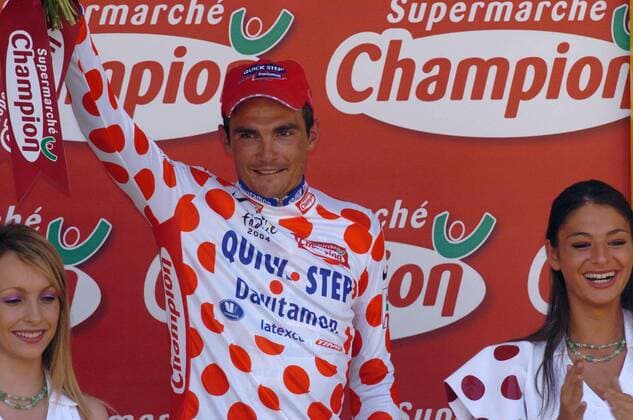 Etappensieger Richard Virenque (Frankreich Quick Step-Davitamon) im eroberten Bergtrikot Radsport Herren Tour de France 2004, Straßenradsport, Straße, Rad Gruppe 10. Etappe: Limoges - Saint-Flour Freude,  