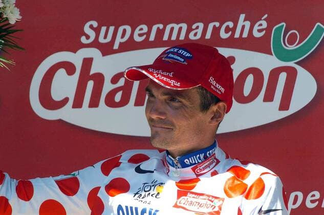 Richard Virenque (Frankreich Quick Step-Davitamon) im Bergtrikot während der Siegerehrung Radsport Herren Tour de France 2004, Straßenradsport, Straße, Rad, Vdig Porträt 11. Etappe Saint-Flour - Figeac Freude,  