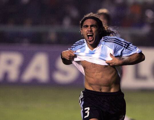 Torschütze Juan Pablo Sorin (Argentinien) jubelt - VERÖFFENTLICHUNGSRECHTE NUR FÜR DEUTSCHE MEDIEN Fußball Länderspiel Herren Copa America 2004, Amerika, Südamerikameisterschaft, Südamerika-Meisterschaft, Halbfinale Einzelbild Torjubel Lima, Länderspiel Freude, Begeisterung,
