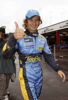 Jarno Trulli (Italien Renault) freut sich über die Pole Position Motorsport Grand Prix Herren Großer Preis von Belgien 2004, Formel 1 Weltmeisterschaft, F1, F, GP, WM, Qualifying, Vdig Einzelbild Spa-Francorchamps Freude,