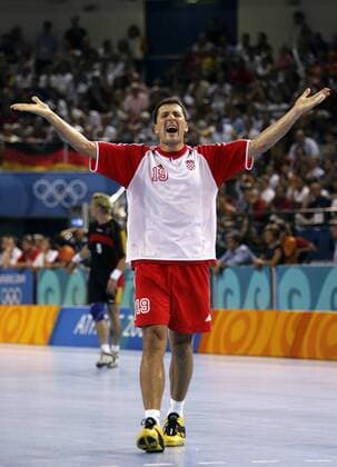 Petar Metlicic (Kroatien) - Torjubel Handball OS Sommer Herren Olympische Sommerspiele Athen 2004, Olympia, Olympiade, Spiele, Länderspiel, Finale, Endspiel, Einzelbild Helliniko Glück, Begeisterung, Freude,