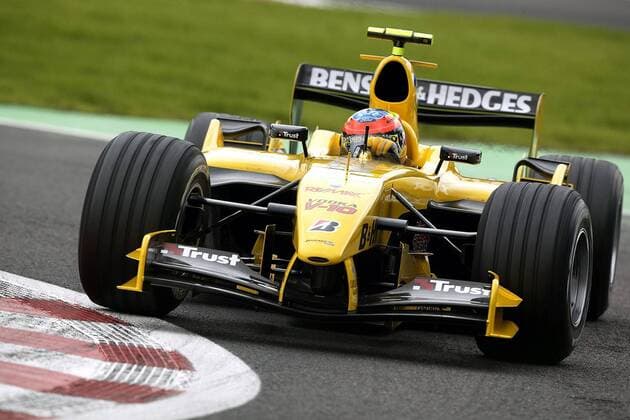 Testfahrer Timo Glock (Deutschland Jordan-Cosworth) in seinem Boliden Motorsport Grand Prix Herren Großer Preis von Belgien 2004, Formel 1 Weltmeisterschaft, F1, F, GP, WM Einzelbild Spa-Francorchamps