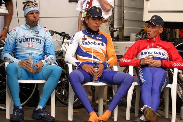 Thomas Dekker (Mitte), Erik Dekker (beide Niederlande Rabobank) und Danilo Hondo (Deutschland Gerolsteiner) Radsport Herren Internationale Rheinland-Pfalz-Rad-Rundfahrt 2004, Straßenradsport, Straße, Rad, Vdig, Gruppe 2. Etappe Worms - Mainz