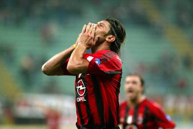 Kakha Kaladze (Milan) - Torjubel Fußball Herren Serie A 2004 2005, 1. Italienische Liga, AC Mailand, Vdig Einzelbild Mailand Freude,
