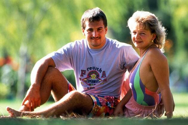Georg Hackl (Deutschland) mit seiner Freundin Margit Datzmann Rennrodeln Herren Rodeln 1991, Rennschlittensport, Rennschlitten, Vdia Gruppe