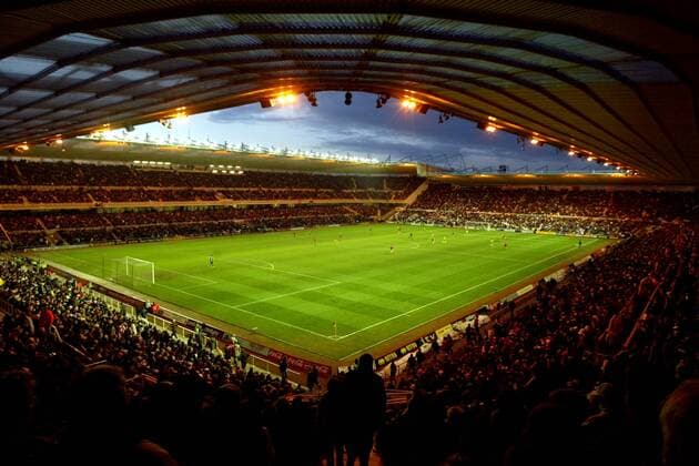 Das ausverkaufte BT Cellnet Riverside Stadium Fußball Herren English Premier League 2004 2005, 1. Englische Liga, FC Middlesbrough - Norwich City 2:0, Vdig Totale BTCellnet Riverside Stadium Middlesbrough