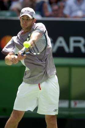 Andy Roddick (USA) - beidhändige Rückhand Tennis Herren Australian Open 2005, ATP Tour, Grand Slam, Vdig Einzelbild Melbourne