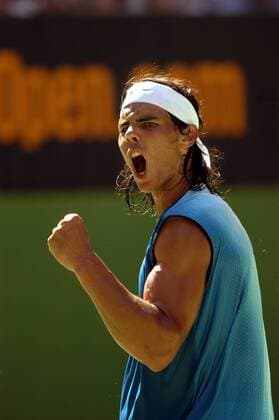 Rafael Nadal (Spanien) schreit seinen Jubel lautstark heraus Tennis Herren Australian Open 2005, ATP Tour, Grand Slam, Einzelbild Melbourne Begeisterung, Freude,
