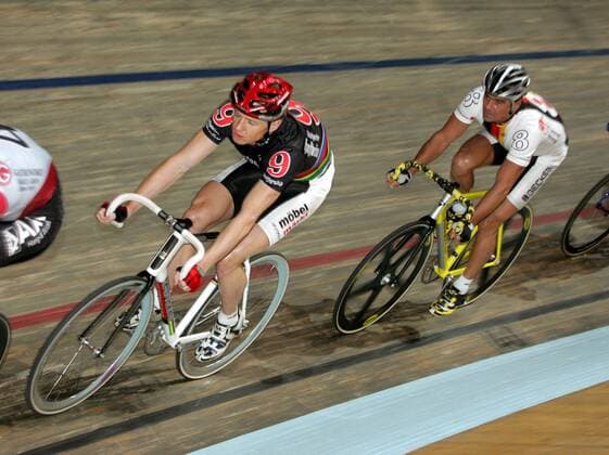 Kurt Betschart (Schweiz, li.) und Andreas Kappes (Deutschland) Radsport Herren Stuttgarter 6 Tage Rennen 2005, Sechstagerennen, Sechstage, Sechs, Sixdays, six days, Gruppe Stuttgart