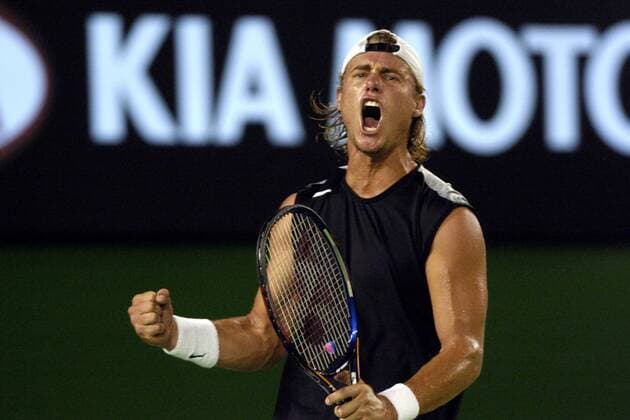 Lleyton Hewitt (Australien) jubelt Tennis Herren Australian Open 2005, ATP Tour, Grand Slam, Vdig Einzelbild Melbourne Begeisterung, Freude,