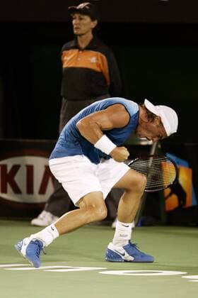 Lleyton Hewitt (Australien) - Jubelschrei Tennis Herren Australian Open 2005, Grand Slam, ATP-Tour, Hartplatz, Hardcourt, Hartplatztennis, Hartplatzturnier Einzelbild Melbourne Glück, Freude, Begeisterung,