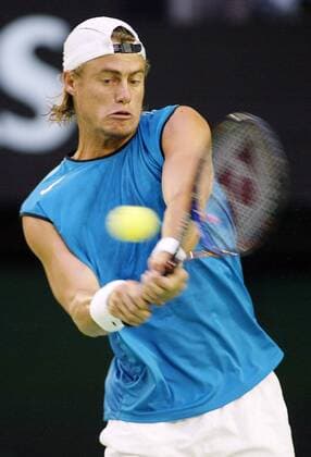 Lleyton Hewitt (Australien) - beidhändige Rückhand Tennis Herren Australian Open 2005, Grand Slam, ATP-Tour Einzelbild Melbourne Dynamik