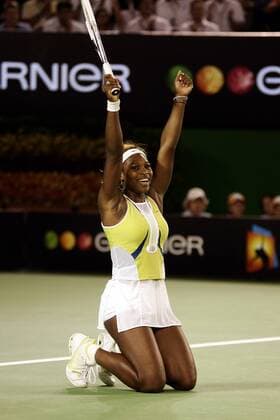 Serena Williams (USA) - Siegesjubel Tennis Damen Australian Open 2005, Grand Slam, WTA-Tour, Hartplatz, Hardcourt, Hartplatztennis, Hartplatzturnier, Einzelbild Melbourne Glück Freude, Begeisterung,