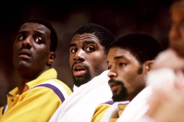 Earvin Magic Johnson (Los Angeles Lakers, Mitte) - !! (Icon5000185) Basketball Herren NBA 1982 1983, Vdia Gruppe Datum geschätzt EDITORIAL USE ONLY
