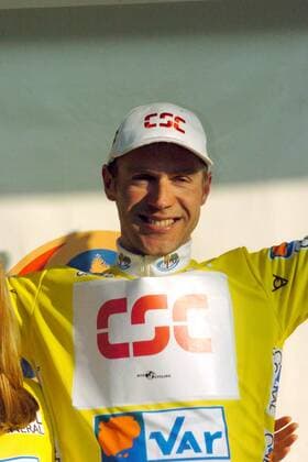 Jens Voigt (Deutschland CSC) im gelben Trikot -  Radsport Herren Mittelmeerrundfahrt 2005, Tour Mediterraneen, Straßenradsport, Straße, Rad, 2. Etappe Einzelbild Villeneuve - Loubet Freude,