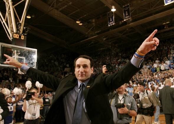 Headcoach Mike Krzyzewski (Duke Blue Devils) - Schlussjubel - (Icon934011) Basketball Herren NCAA 2004 2005, Collegebasketball, College, University Einzelbild Durham Freude, EDITORIAL USE ONLY