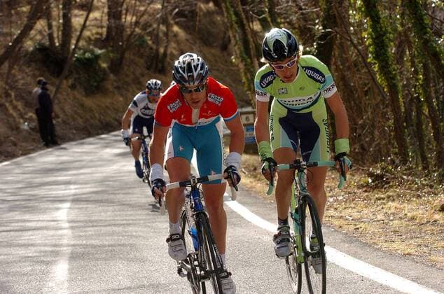 Kim Kirchen (Luxemburg Fassa Bortolo, li.) neben Franco Pellizotti (Italien Liquigas Bianchi) -  Radsport Herren Trofeo Laigueglia 2005, Straßenradsport, Straße, Rad Gruppe