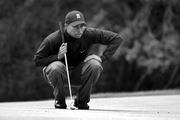 Eldrick Tiger Woods (USA) taxiert die Putlinie - (Icon7404088) Golf Herren Nissan Open 2005, Golfen, PGA-Tour Einzelbild Pacific Palisades EDITORIAL USE ONLY