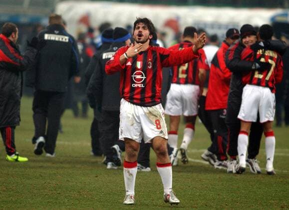 Ivan Gennaro Gattuso (Milan) - Schlußjubel Fußball Herren Serie A 2004 2005, 1. Italienische Liga, AC Mailand Einzelbild Mailand Begeisterung, Freude,