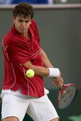 Mario Ancic (Kroatien) - beidhändige Rückhand - (Icon 7932774) Tennis Herren Daviscup 2005, Davis Cup, Einzelbild Los Angeles, LA, L. A. Dynamik, EDITORIAL USE ONLY