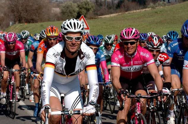 Andreas Klöden (li.) und Steffen Wesemann (beide Deutschland T Mobile) -  Radsport Herren 40. Tirreno Adriatico 2005, Straßenradsport, Straße, Rad, Vdig Gruppe 6. Etappe: Civitanova Marche - Civitanova Marche