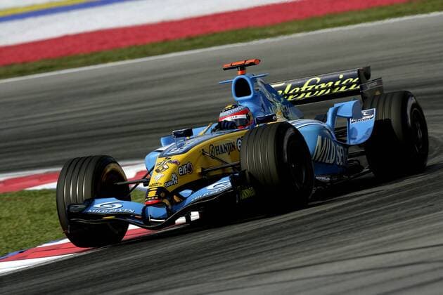 Fernando Alonso (Spanien Renault) in seinem Boliden Motorsport Grand Prix Herren Großer Preis von Malaysia 2005, Formel 1 Weltmeisterschaft, F1, F, GP, WM, Qualifying Einzelbild Sepang Kuala Lumpur