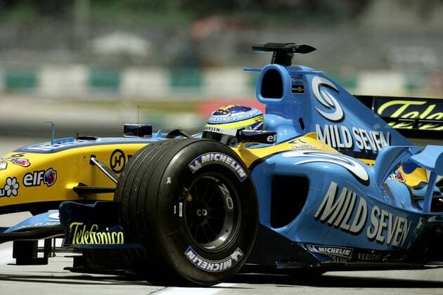 Giancarlo Fisichella (Italien Renault) in seinem Boliden Motorsport Grand Prix Herren Großer Preis von Malaysia 2005, Formel 1 Weltmeisterschaft, F1, F, GP, WM, Qualifying Einzelbild Sepang Kuala Lumpur