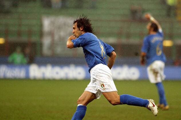 Andrea Pirlo (Italien) - Torjubel Fußball Länderspiel Herren Weltmeisterschaftsqualifikation 2005, Qualifikation, Länderspiel, Nationalmannschaft, Nationalteam, Gruppe Mailand Freude,