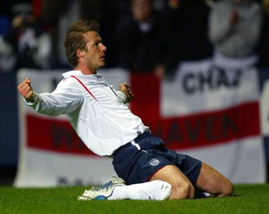 David Beckham (England) - Torjubel -  Fußball Länderspiel Herren Weltmeisterschaftsqualifikation 2005, Qualifikation, Länderspiel, Nationalmannschaft, Nationalteam Einzelbild Newcastle Freude,