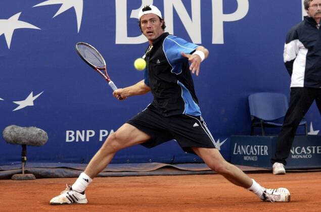Marat Safin (Rußland) - Vorhand Tennis Herren Monte Carlo Open 2005, ATP Tour, Sand, Sandplatz, Sandplatztennis, Sandplatzturnier, Einzelbild pan8953 Monte Carlo  