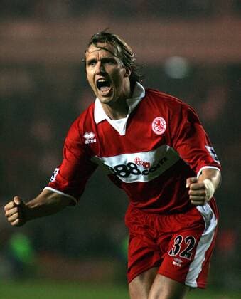 Boudewijn Zenden (Middlesbrough) - Torjubel -  Fußball Herren English Premier League 2004 2005, 1. Englische Liga, FC Middlesbrough Einzelbild Middlesbrough Freude, Begeisterung,
