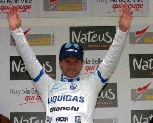 Danilo di Luca (Italien Liquigas Bianchi) im Trikot des führenden der ProTour Wertung -  Radsport Herren ProTour 2005, Fleche Wallonne, Wallonischer Pfeil, Straßenradsport, Straße, Rad Einzelbild Wallone