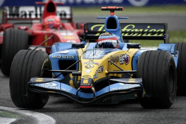Fernando Alonso (Spanien Renault) in seinem Boliden Motorsport Grand Prix Herren Großer Preis von San Marino 2005, Formel 1 Weltmeisterschaft, F1, F, GP, WM Einzelbild Imola