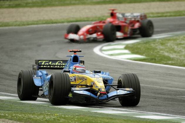 Fernando Alonso (Spanien Renault) in seinem Boliden Motorsport Grand Prix Herren Großer Preis von San Marino 2005, Formel 1 Weltmeisterschaft, F1, F, GP, WM, Vdig Einzelbild Imola