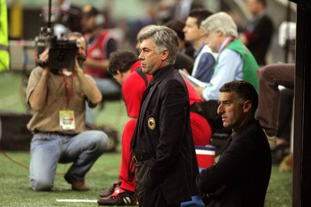Trainer Carlo Ancelotti (li.) und Co Trainer Mauro Tassotti (beide Milan) Fußball Herren Serie A 2004 2005, 1. Italienische Liga, AC Mailand Gruppe Mailand