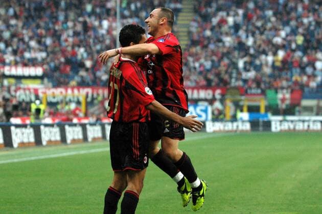 Cristian Brocchi (re.) und Serginho (beide Milan) - Torjubel Fußball Herren Serie A 2004 2005, 1. Italienische Liga, AC Mailand Gruppe Mailand Freude,