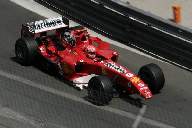 Michael Schumacher (Deutschland Ferrari) in seinem beschädigten Boliden ohne Frontflügel unterwegs Motorsport Grand Prix Herren Großer Preis von Monaco 2005, Formel 1 Weltmeisterschaft, F1, F, GP, WM Einzelbild Circuit de Monaco Monte Carlo
