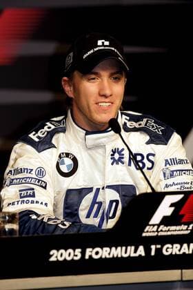 Nick Heidfeld (Deutschland BMW Williams) freut sich auf der Pressekonferenz über seine erste Pole Position Motorsport Grand Prix Herren Großer Preis von Europa 2005, Formel 1 Weltmeisterschaft, F1, F, GP, WM Einzelbild Nürburgring Nürburg