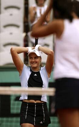 Nadia Petrova (Rußland) jubelt Tennis Damen French Open 2005, Grand Slam, WTA Tour, Viertelfinale Einzelbild Paris, Roland Garros