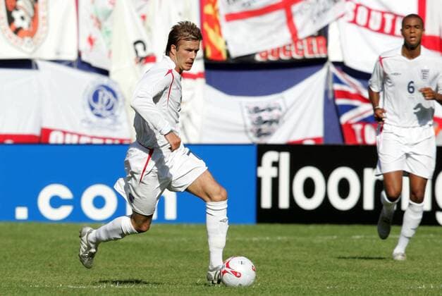 David Beckham (England) am Ball - (Icon9182381) Fußball Länderspiel Herren Länderspiel 2005, Freundschaftsspiel, Test, Testspiel, Nationalmannschaft, Nationalteam, Vdig Einzelbild East Rutherford Dynamik, EDITORIAL USE ONLY