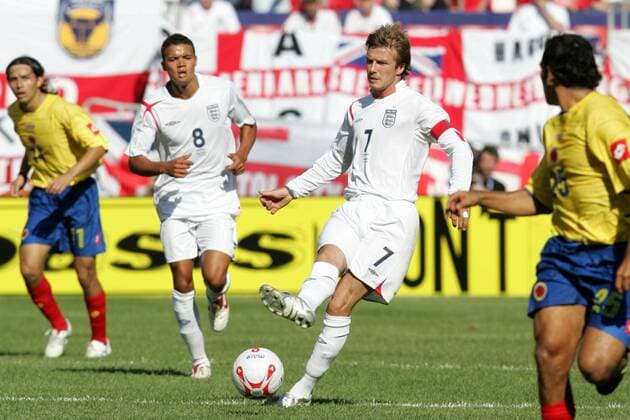 David Beckham (England) am Ball - (Icon9182382) Fußball Länderspiel Herren Länderspiel 2005, Freundschaftsspiel, Test, Testspiel, Nationalmannschaft, Nationalteam, Vdig Einzelbild East Rutherford Dynamik, EDITORIAL USE ONLY