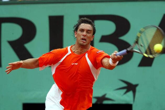 Mariano Puerta (Argentinien) - Vorhand Tennis Herren French Open 2005, Grand Slam, ATP Tour Einzelbild pan9634 Paris Roland Garros Dynamik,  