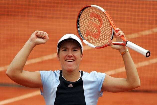 Justine Henin Hardenne (Belgien) jubelt Tennis Damen French Open 2005, Grand Slam, WTA Tour, Finale Endspiel Einzelbild pan9639 Paris, Roland Garros Freude,  